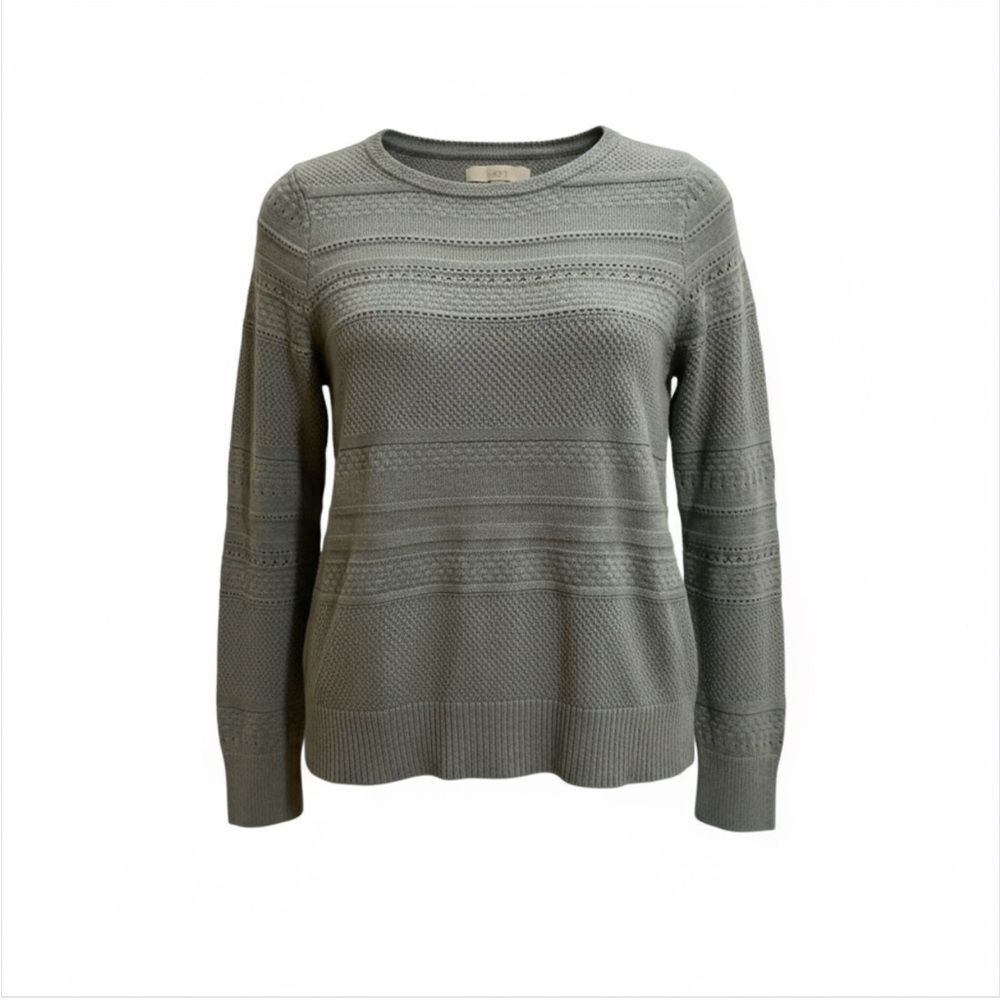 Loft gray cable waffle knit crew neck sweater 100% cotton womans Large